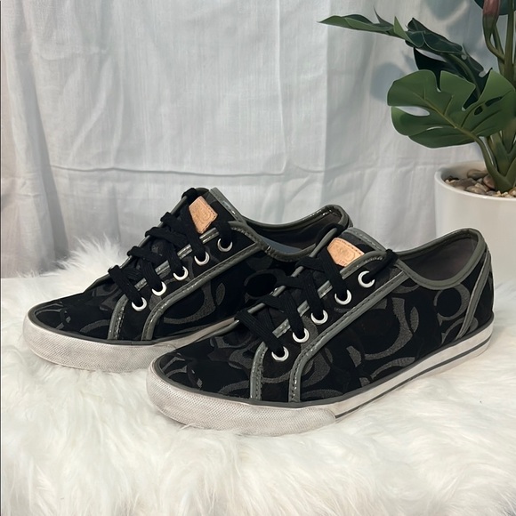 Coach Signature Francesca Black Gray Logo Sneakers Shoes - Picture 3 of 6
